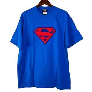 Vintage Deadstock Y2K DC Comics Superman Logo 3D Print T-shirt Mens XL B…